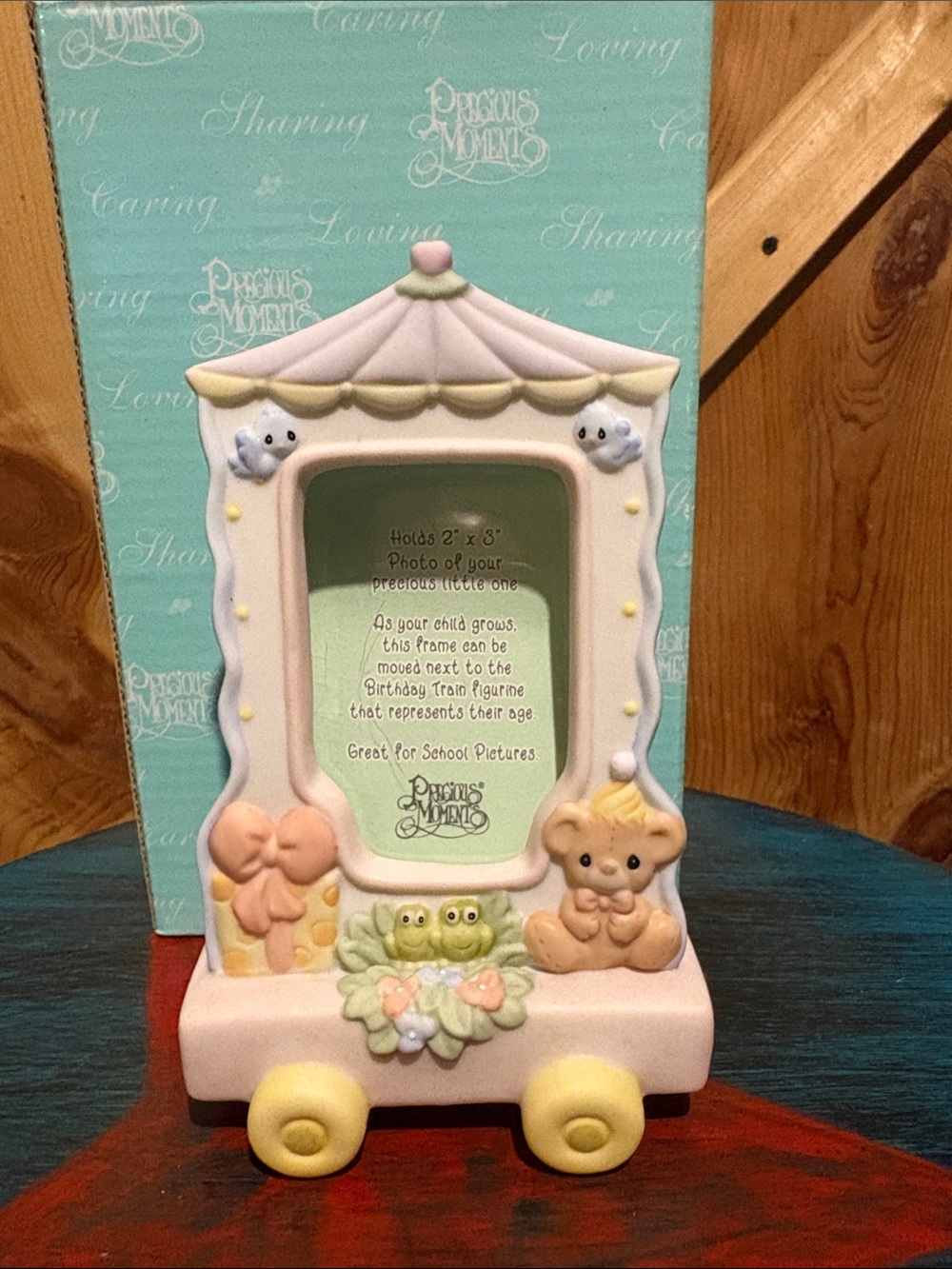 Precious Moments Birthday Train Frame in Pink, Yellow, Blue and Cream